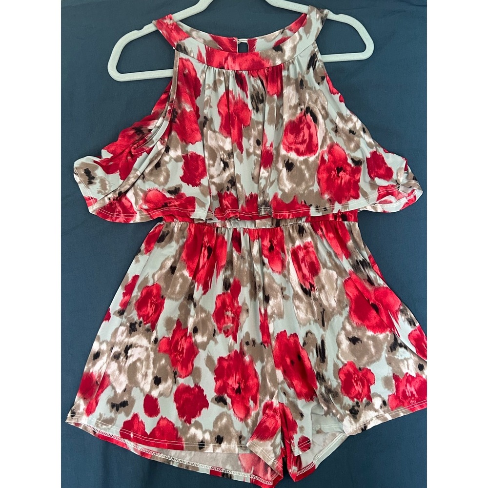 LTX Sportswear Floral off the‎ shoulder Popover Romper Red Blue LMR5098 Large